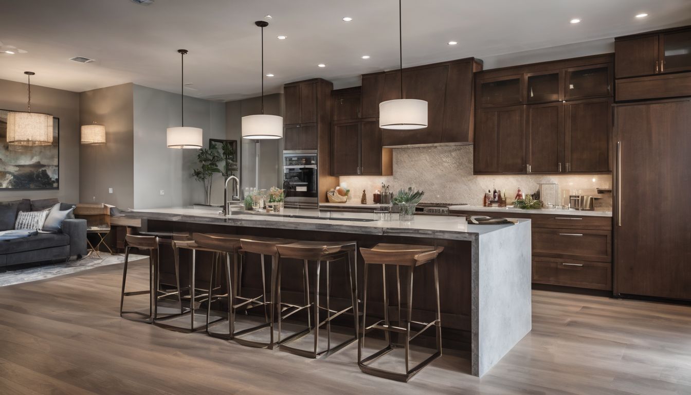 A very spacious modern kitchen with a big kitchen island in the middle