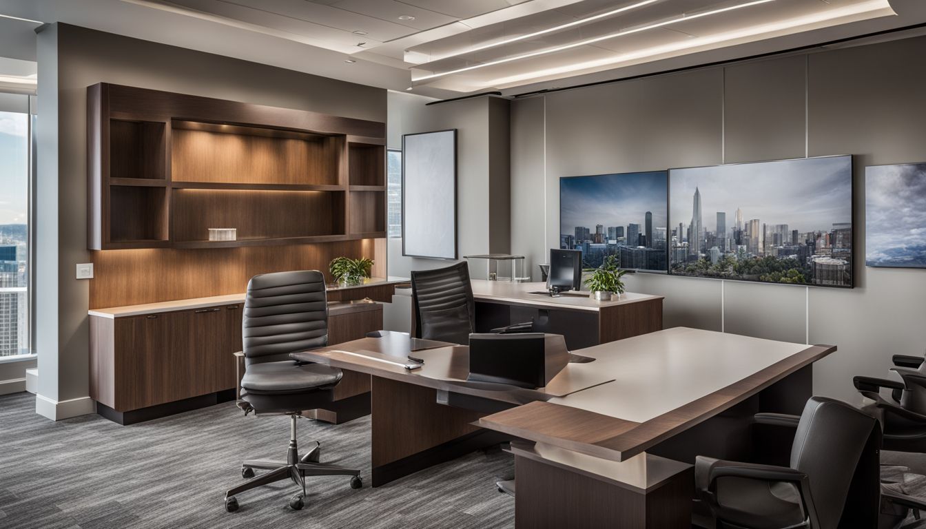 a modern corporate office with exuisite custom-made furniture