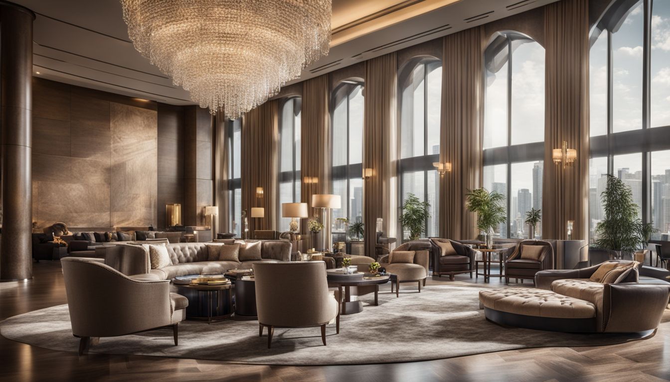 A luxurious hotel lobby with elegant furnishings