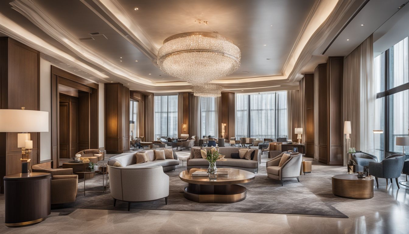 A luxury hotel lobby with custom furniture