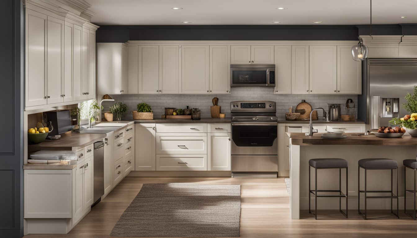 A modern kitchen with custom cabinetry in white tones