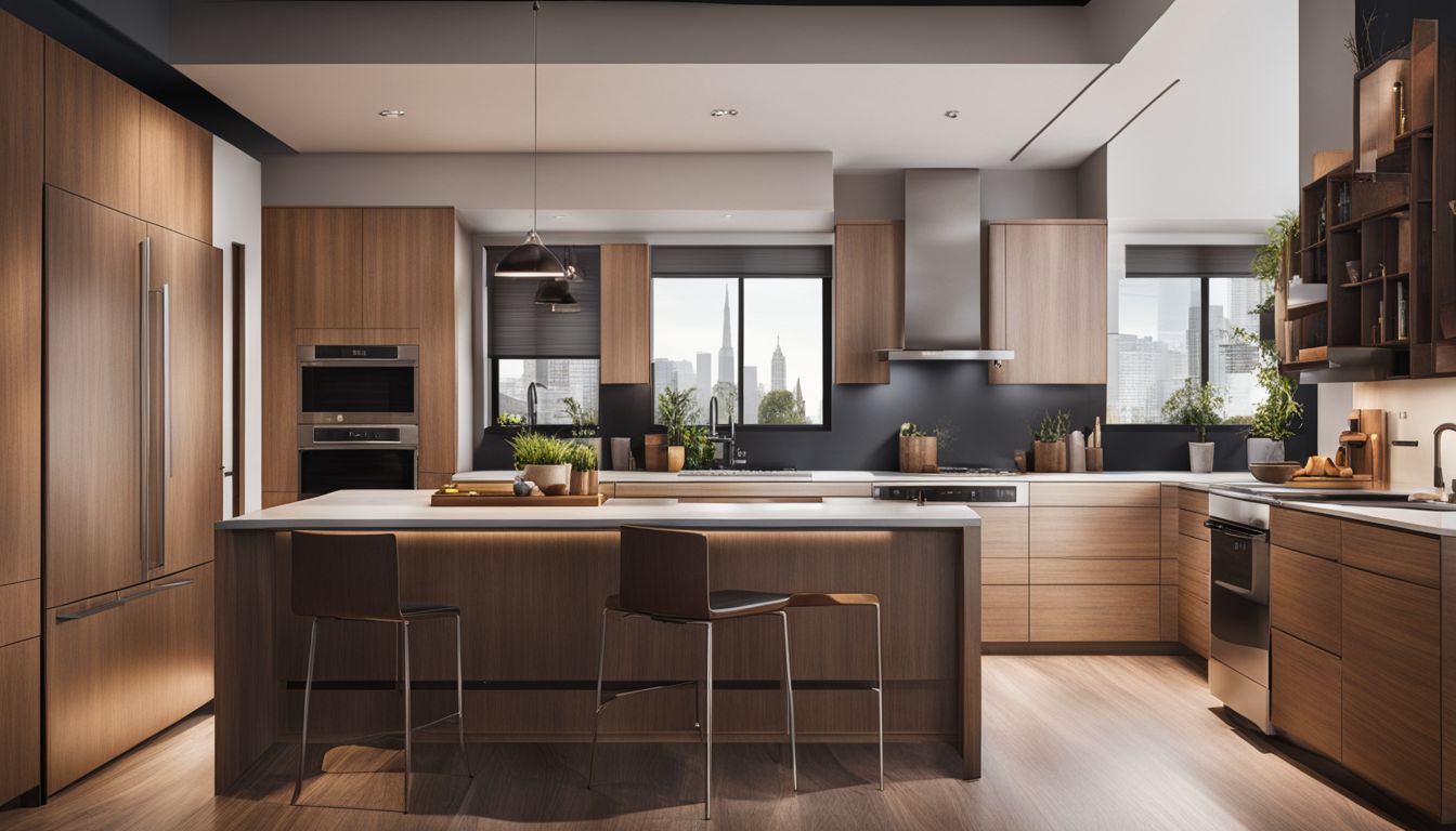 modern kitchen with solid wood cabinetry in natural colors