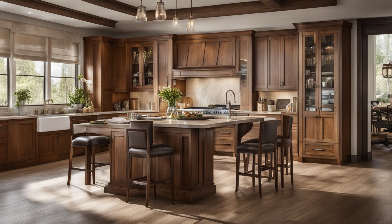designed in classic style all wooden kitchen with dark colors wooden cabinets