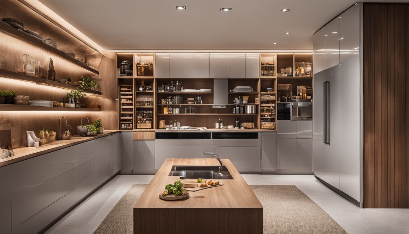 large kitchen with spacious pantry cabinets and a kitchen island