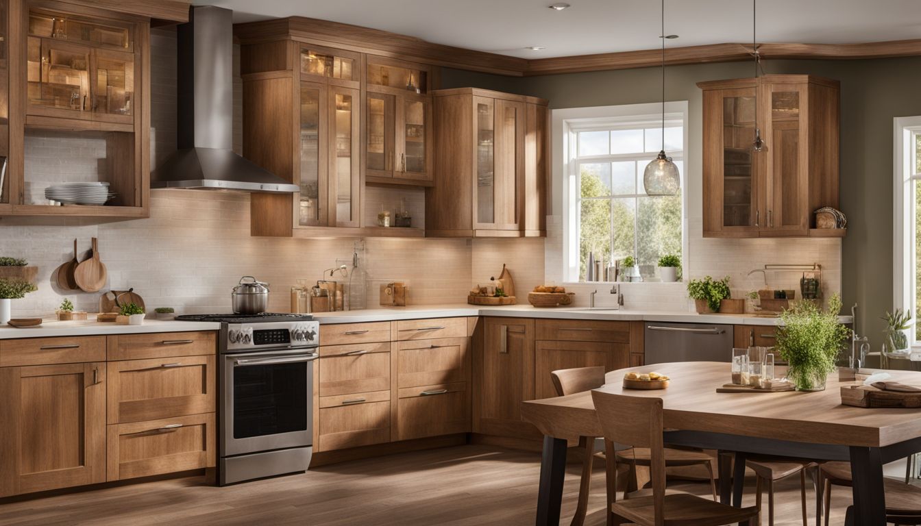 natural wood kitchen cabinets in a private house kitchen