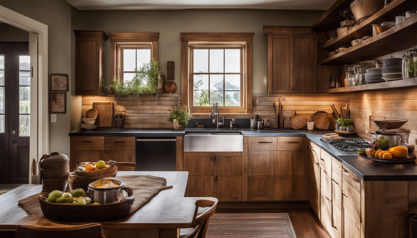 rustic style all wood kitchen with wood storage cabinets