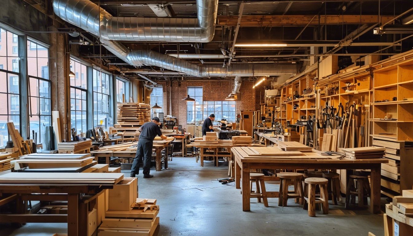 Woodwork professionals at work in a large millwork shop