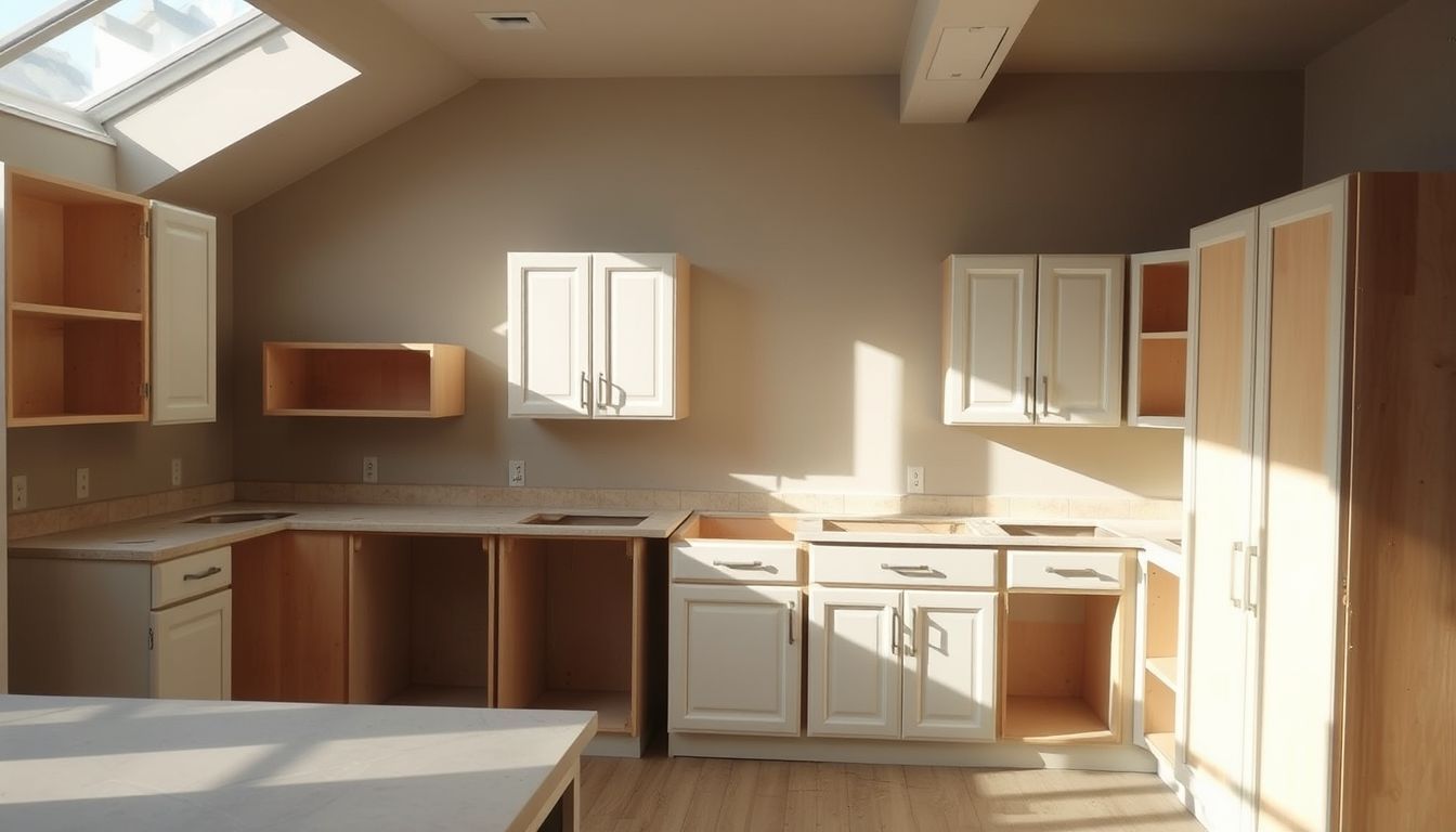 An unfinished kitchen with ready-to-install cabinets allows for personalized design choices